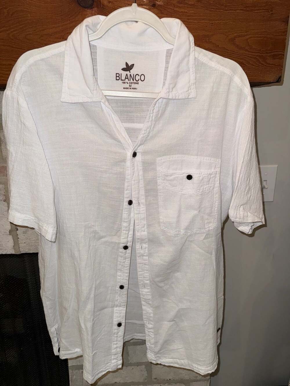 NWOT Blanco Short Sleeve Button Up Shirt Size M White Cotton